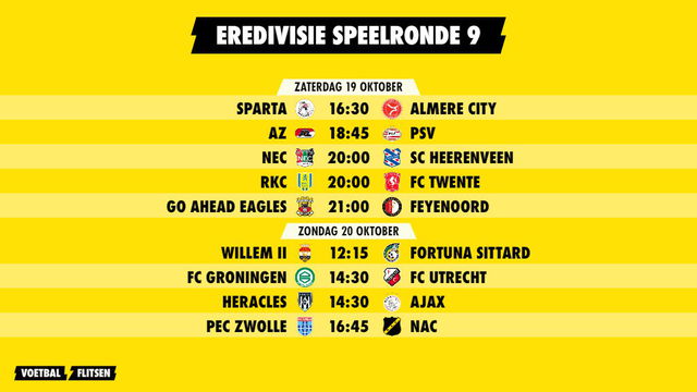 Programma Eredivisie speelronde 9