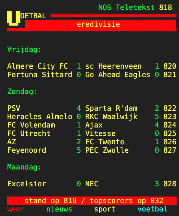 Programma Eredivisie 818