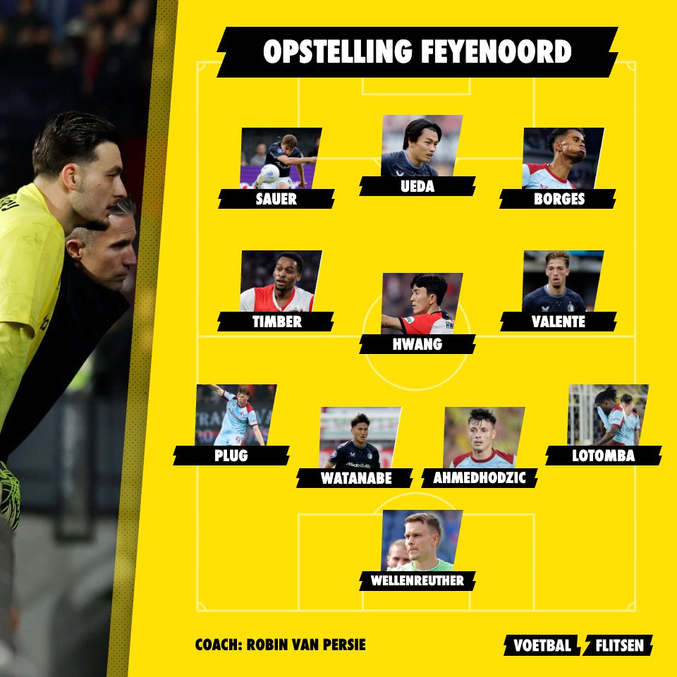 Feyenoord-XI voor Twente: Van Persie tovert verrassende back uit hoge hoed