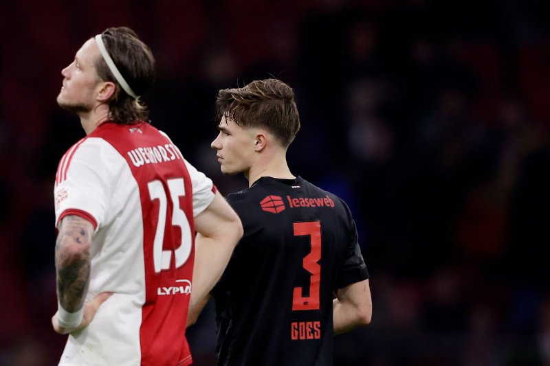 Een teleurgestelde Wout Weghorst (Ajax) en Wouter Goes (AZ)