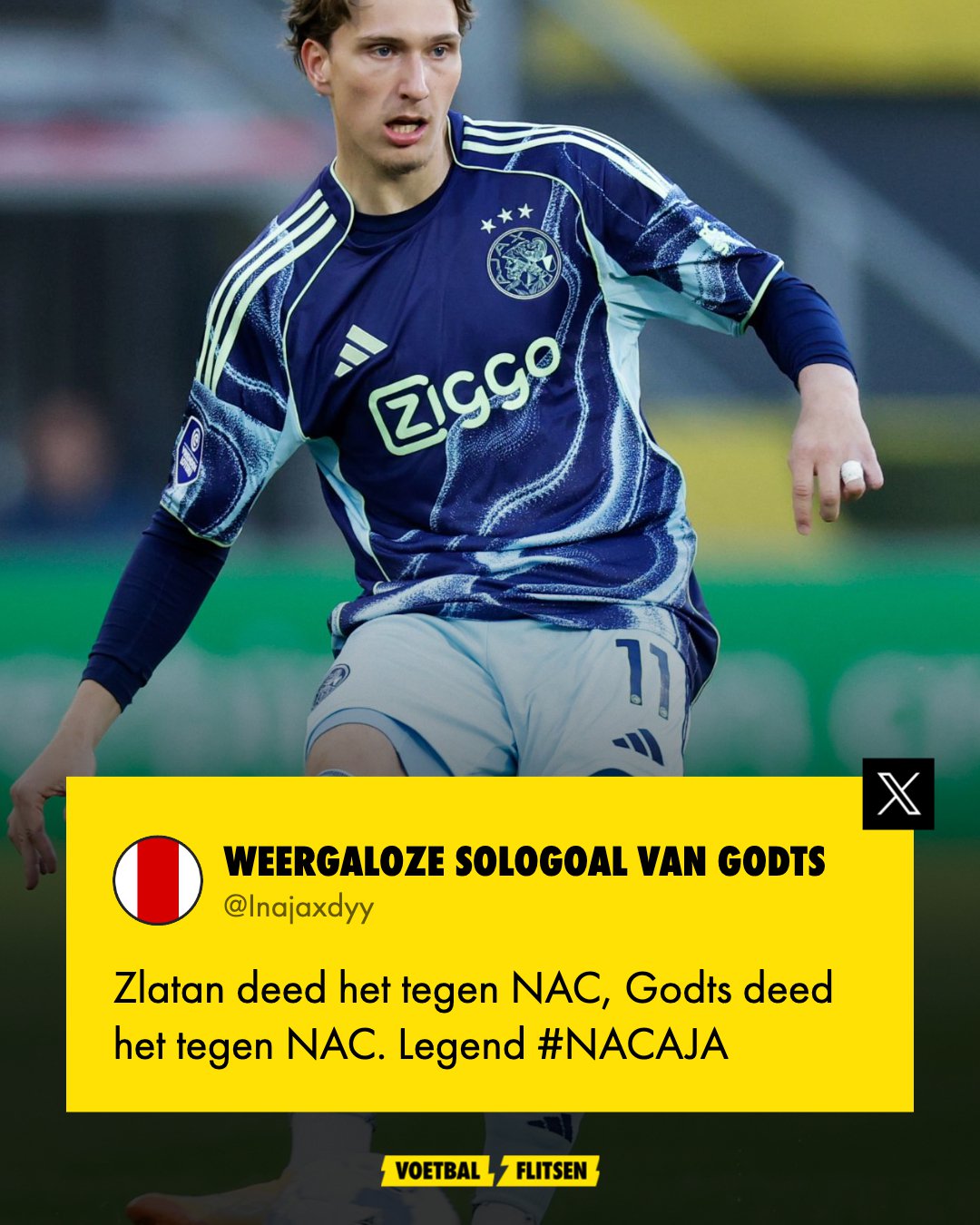 Ajax-fans steken loftrompet: Zlatan deed het tegen NAC, Godts deed het tegen NAC