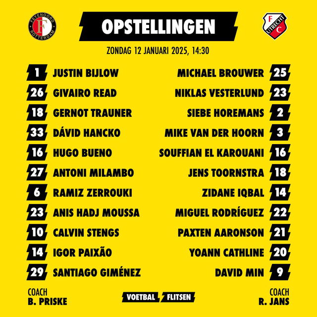 opstellingen feyenoord utrecht