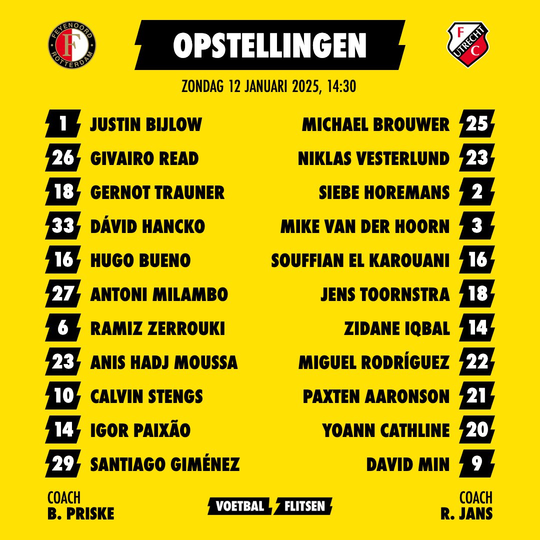 opstellingen feyenoord utrecht