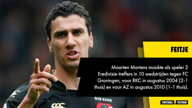 Maarten Martens maakte als speler 2 Eredivisie-treffers in 10 wedstrijden tegen FC Groningen, voor RKC in augustus 2004 (2-1 thuis) en voor AZ in augustus 2010 (1-1 thuis).