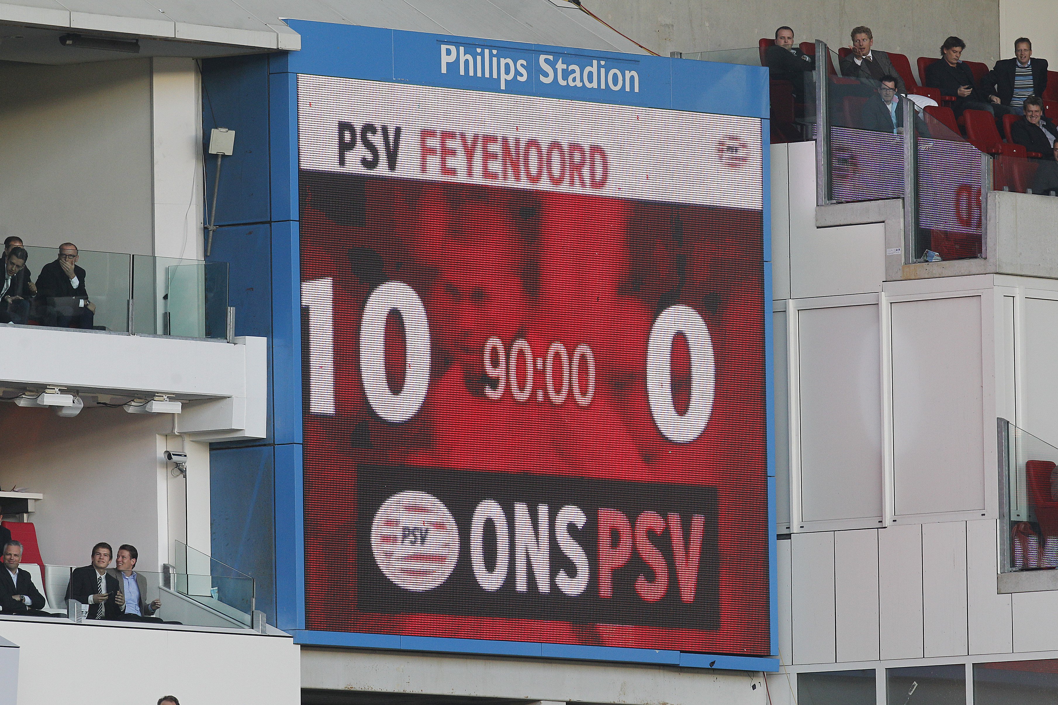 psv-feyenoord eindstand 10-0, tien tegen nul.
