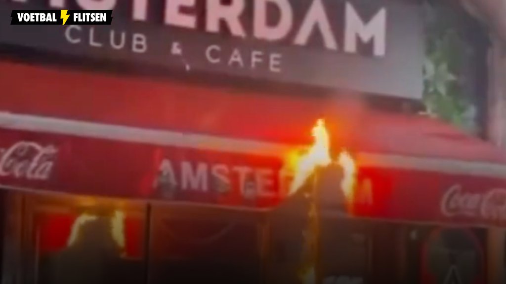 Vuur op terras: luifel cafe Amsterdam in Boekarest brandt voor duel Feyenoord