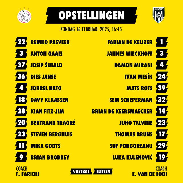 Opstellingen Ajax Heracles