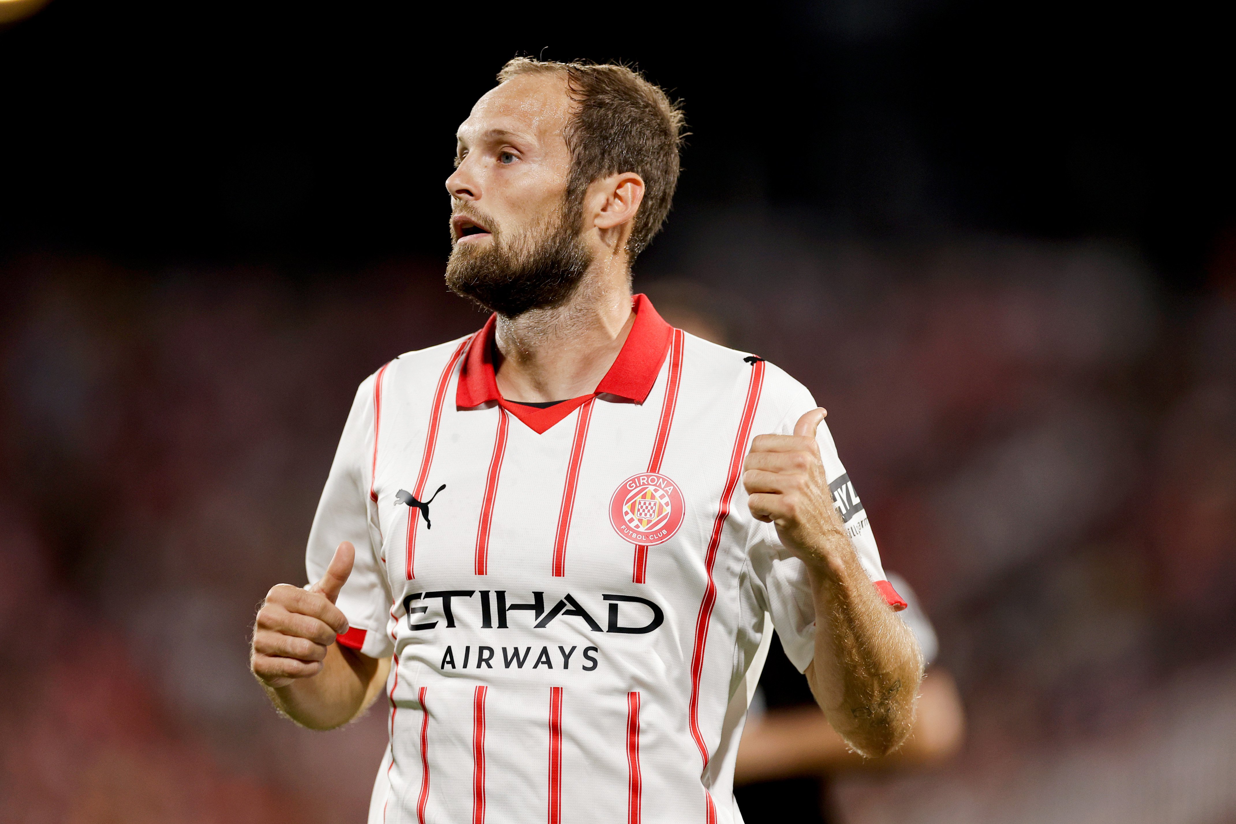 Daley Blind tijdens een wedstrijd van Girona FC. De voormalig Oranje-international verkocht recent zijn appartement in Amsterdam en wist daarbij alsnog winst te maken.
