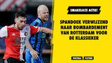 SMAKELOOS! Spandoek dat verwijst naar bombardement Rotterdam voorafgaand #FEYAJA