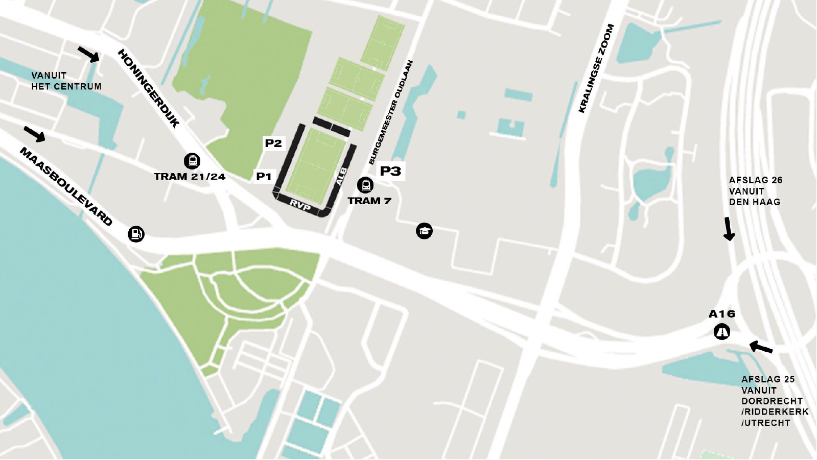 Plattegrond omgeving stadion Excelsior