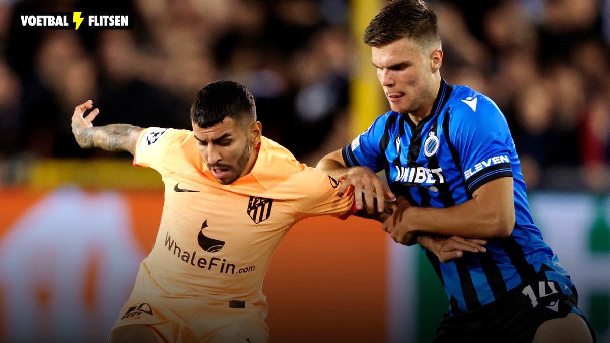 Bjorn Meijer (rechts) in actie voor Club Brugge tegen Atlético Madrid – ondanks een akkoord ketste zijn transfer naar Feyenoord af vanwege twijfels over directe inzetbaarheid.