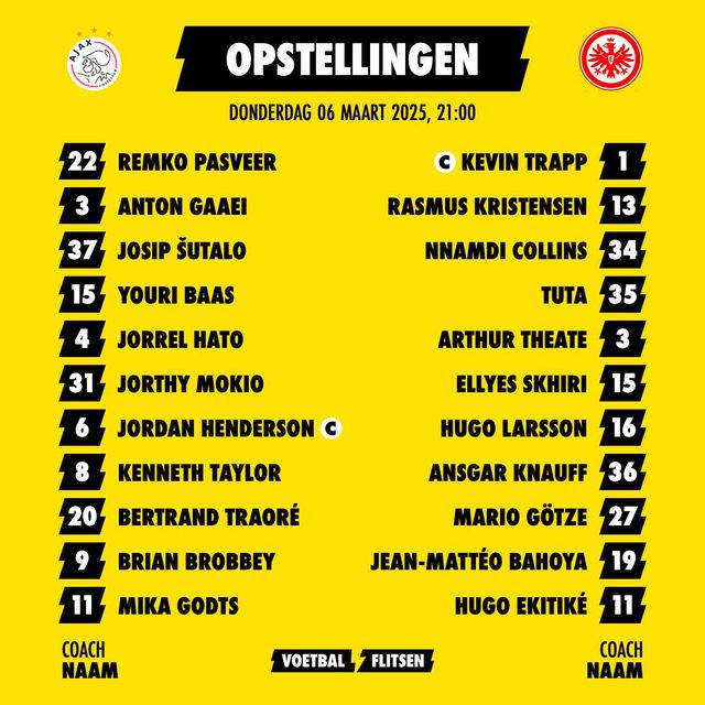 ajax frankfurt opstellingen