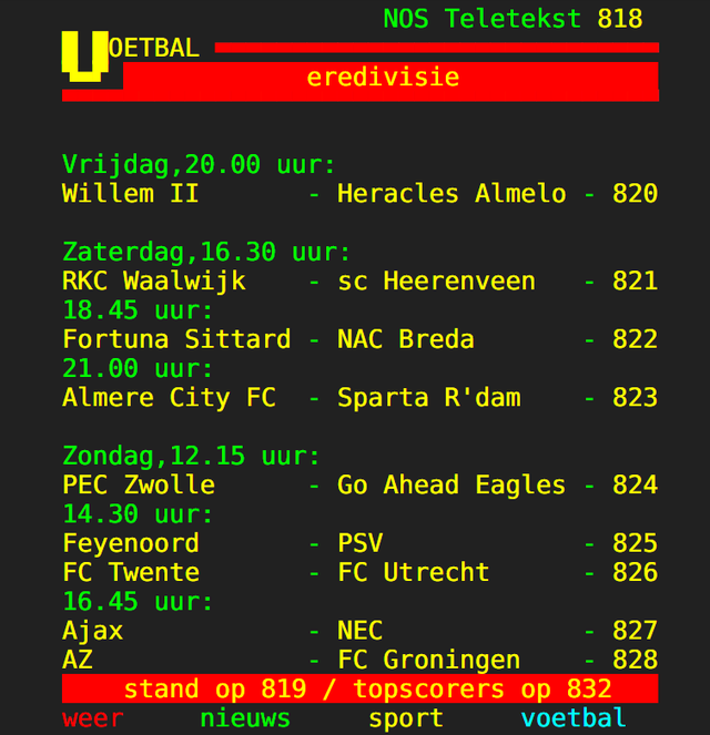 eredivisie teletekst 818