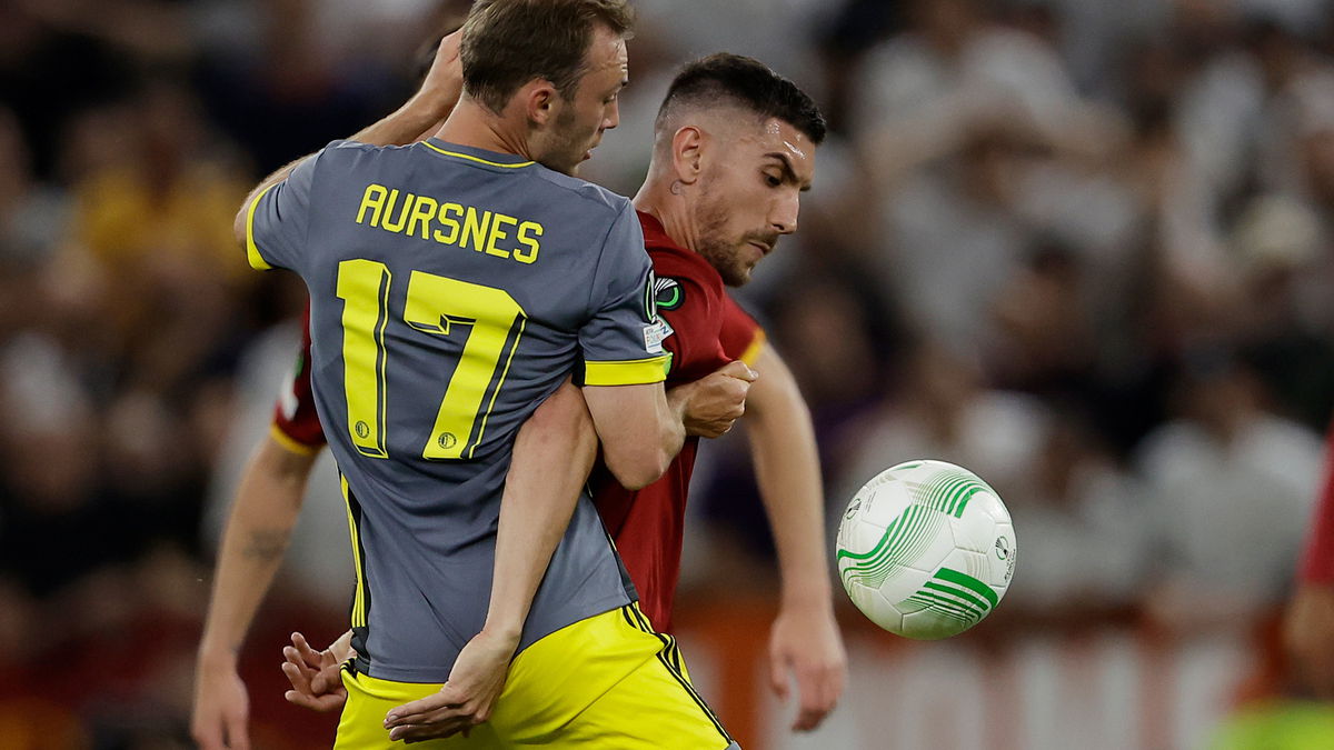 Fredrik Aursnes of Feyenoord, Lorenzo Pellegrini of AS Roma