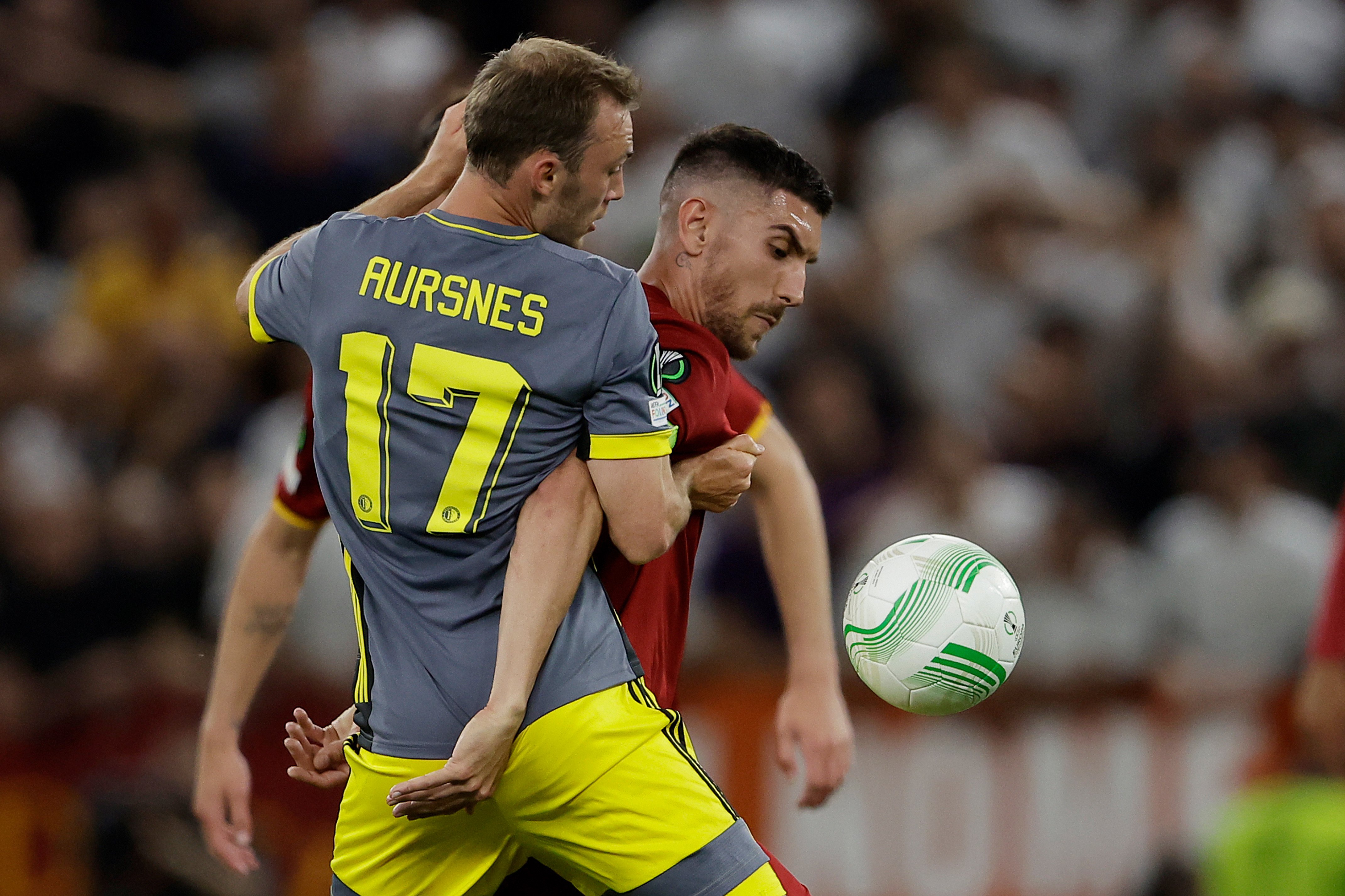 Fredrik Aursnes of Feyenoord, Lorenzo Pellegrini of AS Roma