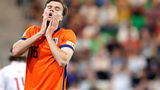 Bjorn Meijer in actie voor Jong Oranje, zichtbaar teleurgesteld tijdens het EK Onder 21.