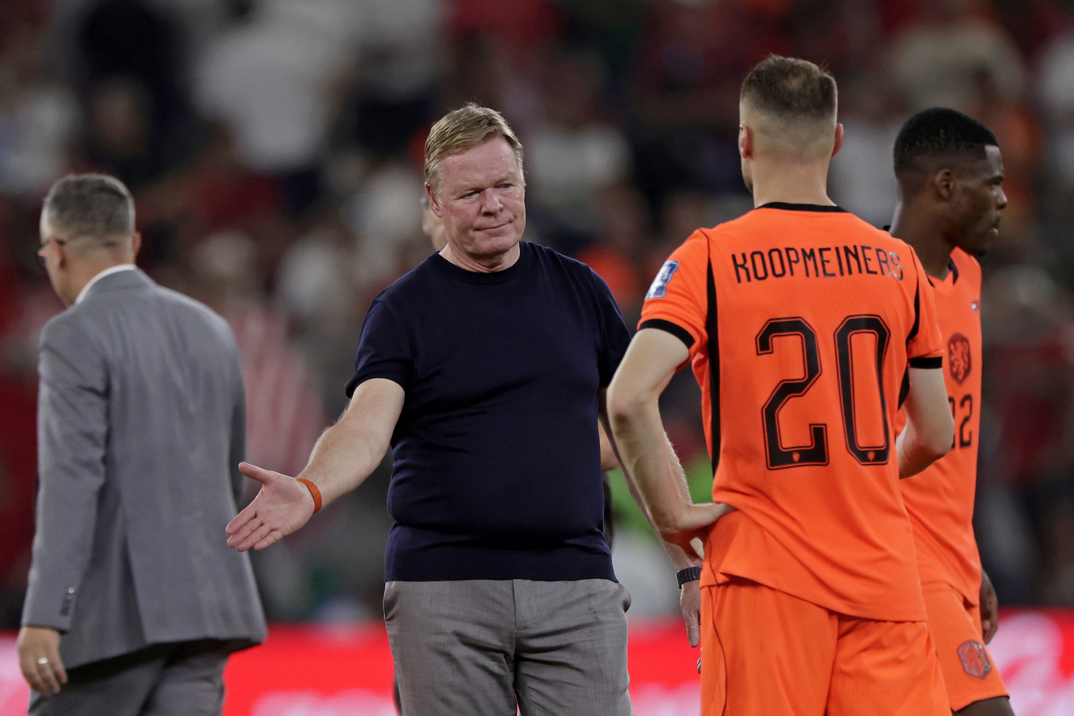 Ronald Koeman tijdens de verloren WK-wedstrijd van Oranje, die mogelijk zijn laatste duel als bondscoach van het Nederlands elftal was.
