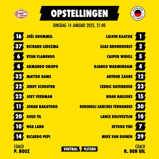 opstellingen psv excelsior