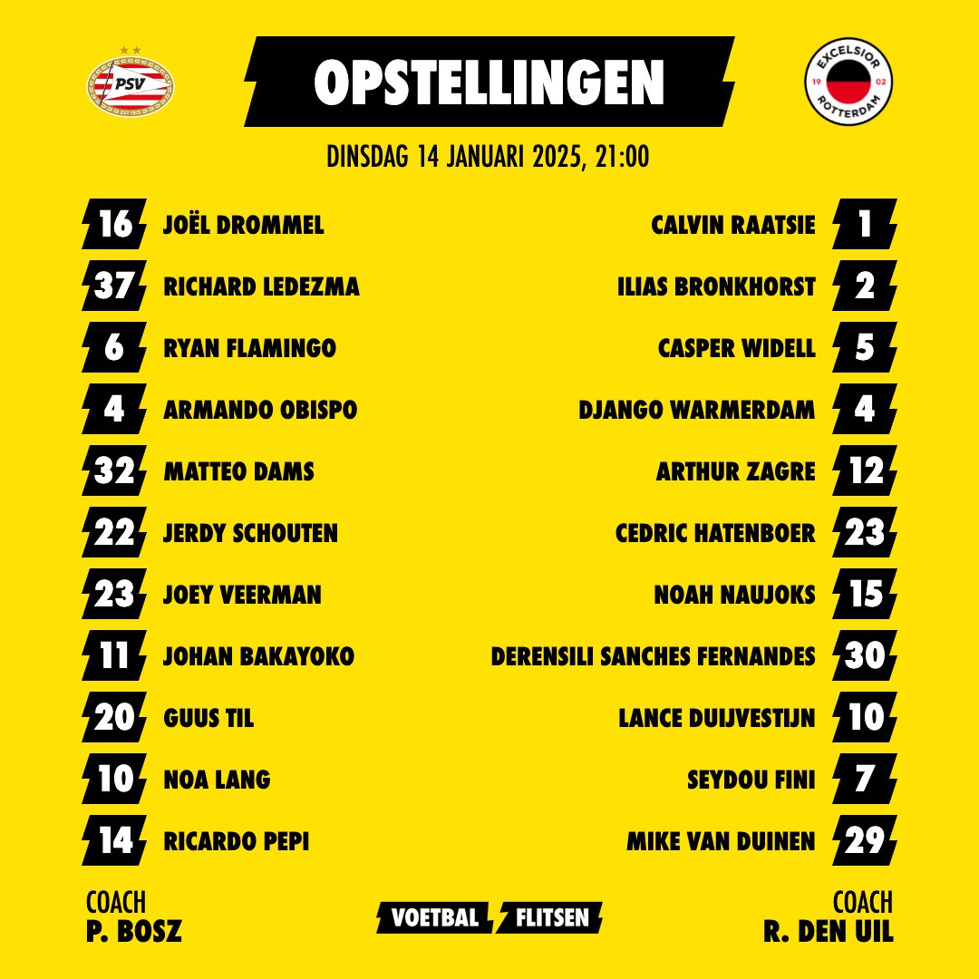 opstellingen psv excelsior